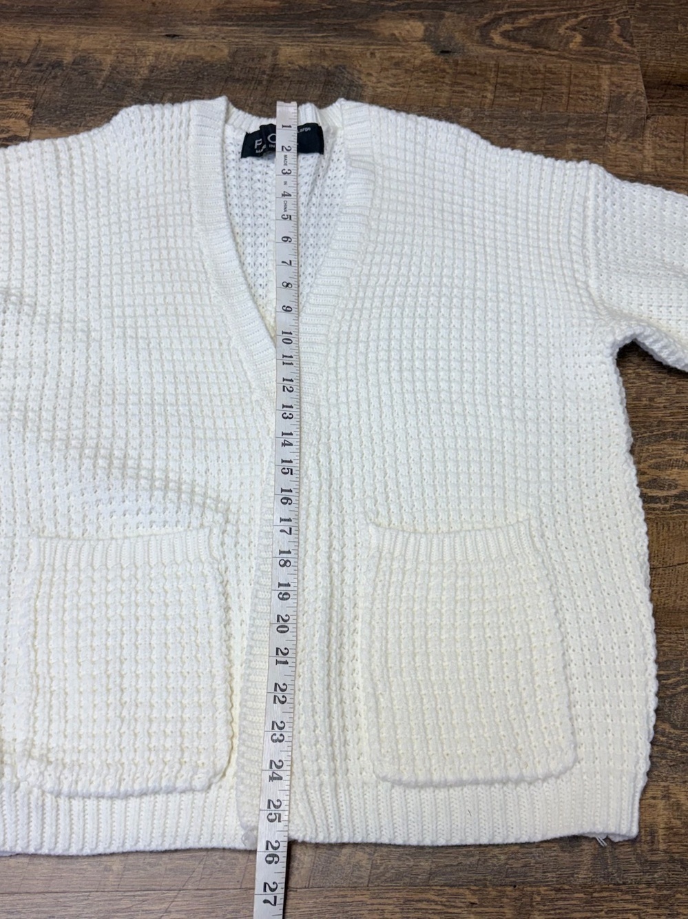 POL Chunky Knit Open Front Cardigan Sweater Womens Large Ivory Cream 3/4 Sleeves - Picture 4 of 11